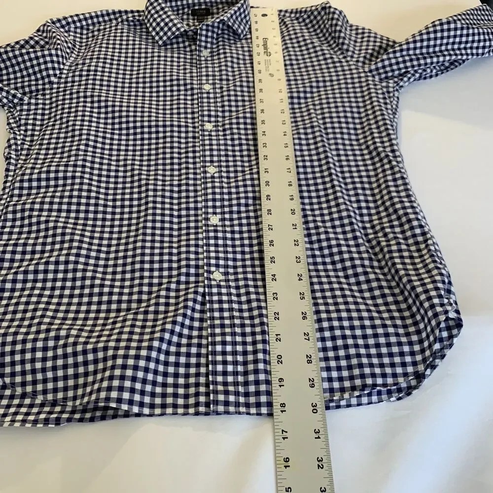J Crew Ludlow Shirt 120s 2 Ply Cotton Men XL Blue‎ White Gingham Plaid Button Up